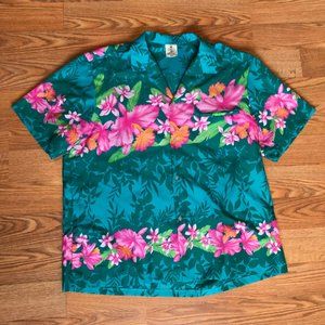 The Perfect Vintage Teal Hawaiian Floral Shirt